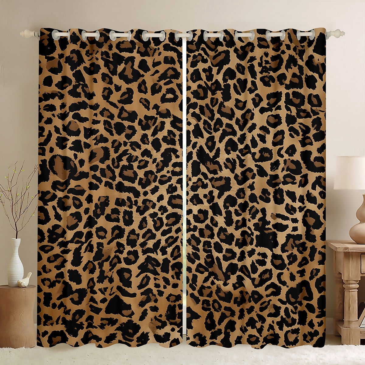 Manfei Animal Print Black Out Curtains,Cheetah Print Curtains Pack of 2 (42x63 Each),Abstract Wildlife Bedroom Curtains,Leopard Room Decoration