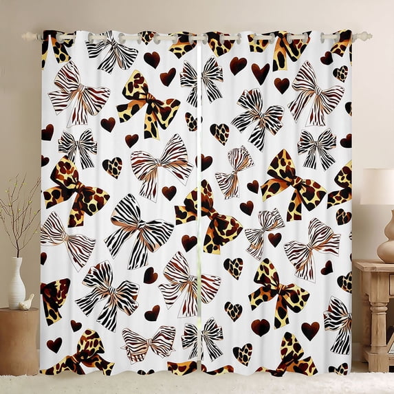 Manfei Animal Print Bowknot Blackout Curtains Set of 2 (52x84 Each),Brown Leopard Pattern Bow Curtain