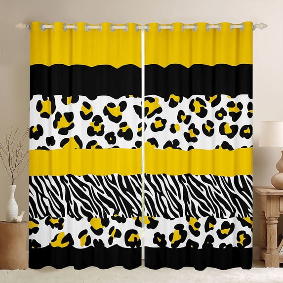 Manfei Animal Print Patchwork Black Out Curtains for Teens Boys Girls,Animal Leopard Zebra Curtains Pack of 2 (42x63 Each),Geometric Stripes Bedroom Curtains,Luxury Bedroom Decor