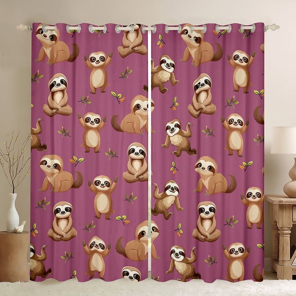 Manfei Animal Sloth Blackout Curtains Set of 2 (52x84 Each),Jungle Safari Window Curtains,Kawaii Wildlife Curtains and Drapes,Cartoon Room Decorative