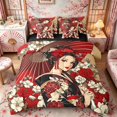 thumbnail image 1 of Manfei Anime Geisha Bedding Comforter Set for Girls, Floral Umbrella Queen Bedding Sets, Black Red White, Black Reversible7 Pieces, 1 of 6