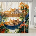 thumbnail image 1 of Manfei Anime Sleeping Kitten Shower Curtain 72Wx72L, Garden Floral Hammock Bathroom Curtain, Cream Green, 1 of 5
