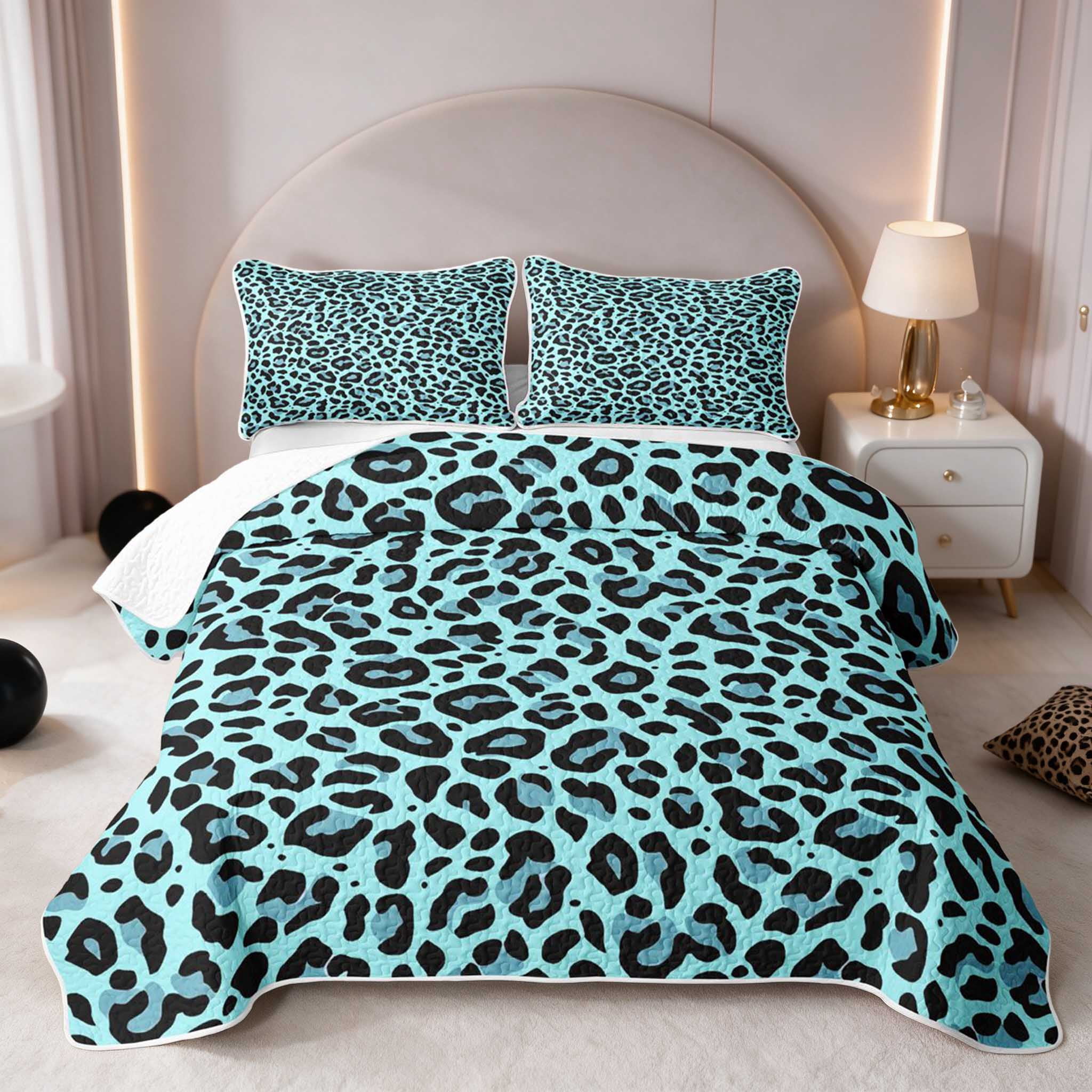 Manfei Aqua Leopard Bed Spread Queen, Ocean Blue Spot Queen Coverlet ...