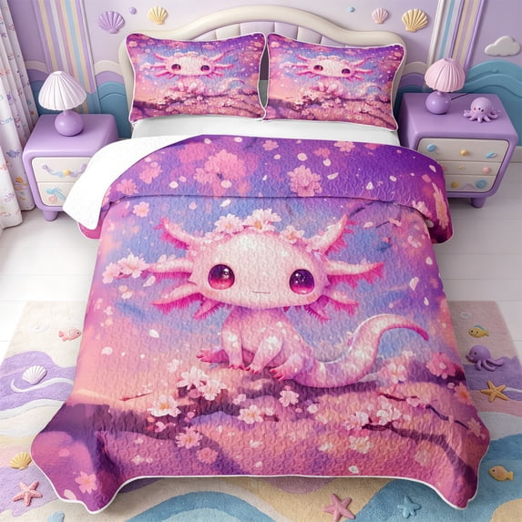 Manfei Aquatic Axolotl Quilt Full,Ocean Animal Full Bedspread Sets,3 Pieces,1 Coverlet and 2 Pillowcases