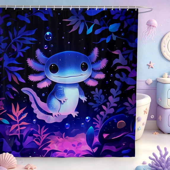 Manfei Aquatic Axolotl Shower Curtain 72Wx72L,Watercolor Ocean Animal Bathroom Curtain