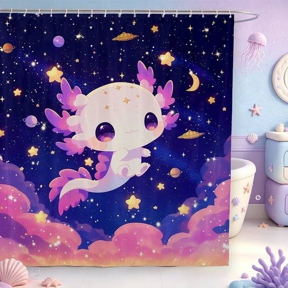 Manfei Aquatic Axolotl Shower Curtain 72Wx78L,Watercolor Animals Pattern Bath Curtain
