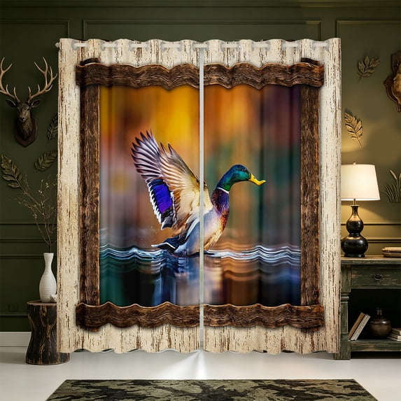 Manfei Aquatic Bird Pattern Blackout Curtains,Farmhouse Waterfowl Curtains Pack of 2 (42x84 Each)