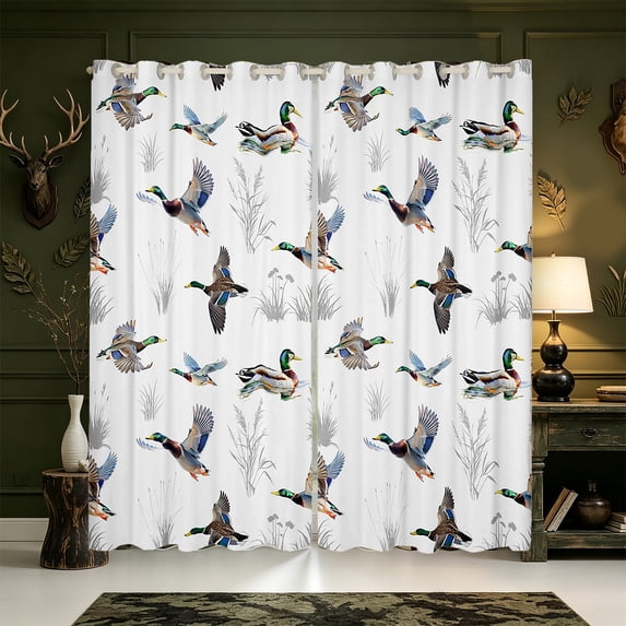 Manfei Aquatic Bird Pattern Blackout Curtains,Rustic Wild Duck Curtains Pack of 2 (42x84 Each)