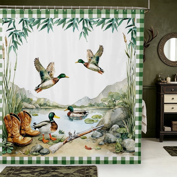 Manfei Aquatic Bird Pattern Shower Curtain 72Wx72L,Rustic Animal Bathroom Curtain