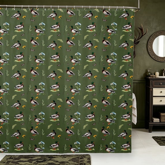 Manfei Aquatic Bird Pattern Shower Curtain 72Wx78L,Farmhouse Duck Bath Curtain