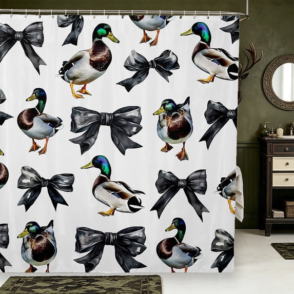 Manfei Aquatic Mallard Bird Shower Curtain 72Wx84L,Vintage BowknotBathroom Shower Curtain