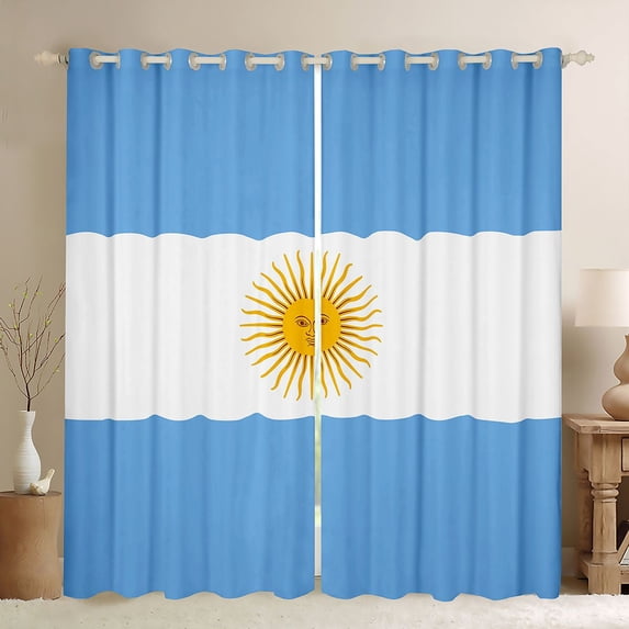 Manfei Argentinian Flag Kitchen Curtains,Blue White Yellow Black Out Curtains Pack of 2 (42x63 Each)