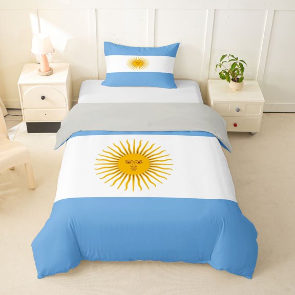 Manfei Argentinian Flag Twin Duvet Cover,Blue White Yellow Twin Bedding,Light Gray Reversible,2pcs,1 Duvet Cover and 1 Pillowcase
