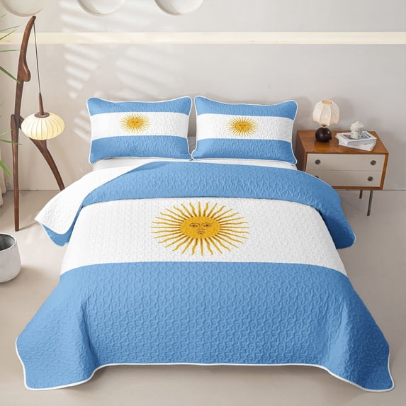 Manfei Argentinian Flag Twin Quilt Set,Blue White Yellow Twin Coverlet Set,2pcs