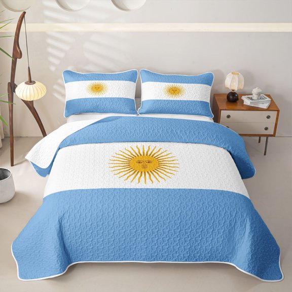 Manfei Argentinian Flag Twin Quilt Set,Blue White Yellow Twin Coverlet Set,2pcs