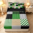 thumbnail image 1 of Manfei Art Plaid Zipper Queen Comforter Set with Fitted Sheet and 2 Pillowcases,Abstract Grid Zipper Bedding Set,Green Yellow,Black Reversible,4pcs, 1 of 8