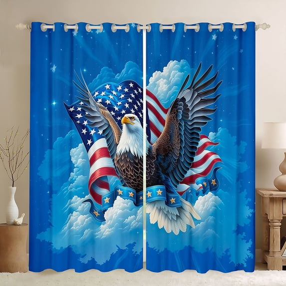 Manfei Artistic Cloud Eagle Kitchen Curtains, American Flag Black Out Curtains Pack of 2 (42x63 Each), Red White Blue