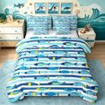 thumbnail image 1 of Manfei Artistic Fish Twin Bedding, Sea Striped Bedding Comforter Set, Blue, Reversible, 7-Piece, 1 of 6