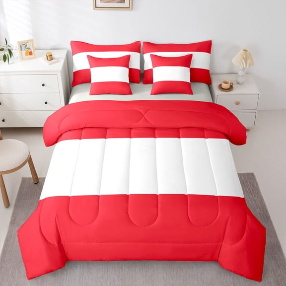 Manfei Austria Flag 7 Pieces Full Size Bedding Sets,Red White Full Size Bed in a Bag,Light Gray Reversible