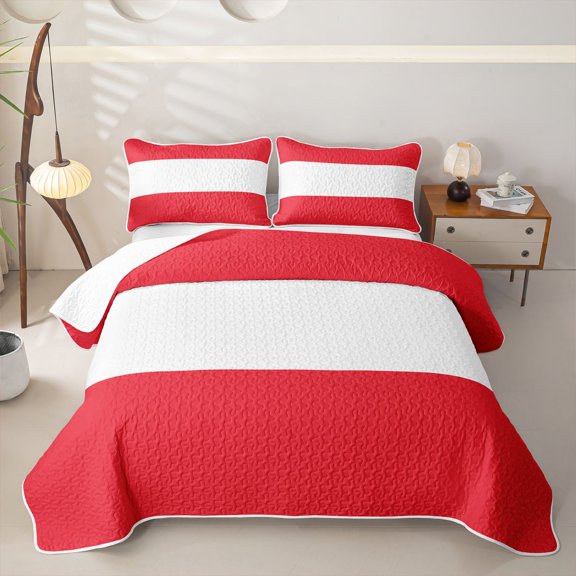 Manfei Austria Flag Quilt Full,Red White Full Bedspread Sets,3-Piece