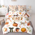 thumbnail image 1 of Manfei Autumn Cozy Season 7pcs Bedding Comforter Set,Cute Bowtie Bowknot Queen Bedding Sets,Brown Autumn Pumpkin Maples Queen Sheet Sets For Adults,Luxury Bedroom Decor Reversible, 1 of 9