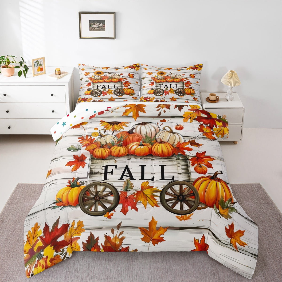 Manfei Autumn Harvest Pumpkin King Size Comforter Sets,Hello Fall ...