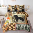 thumbnail image 1 of Manfei Autumn Leaf Plaid 7-Piece Twin Bedding,Cartoon Wolf Bedding Comforter Set,Brown,Black Reversible, 1 of 7