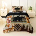 thumbnail image 1 of Manfei Autumn Leaf Twin Comforter Sets,Family Bear Print Bedding Set,Brown,Black Reversible,2-Piece,1 Comforter and 1 Pillowcase, 1 of 7