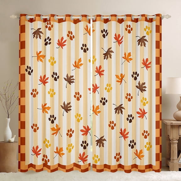 Feelyou Autumn Maple Blackout Curtains Set of 2 (52x84 Each), Stripes Geometric Window Curtains, Happy Harvest Curtains and Drapes, Window Curtains Room Decoration