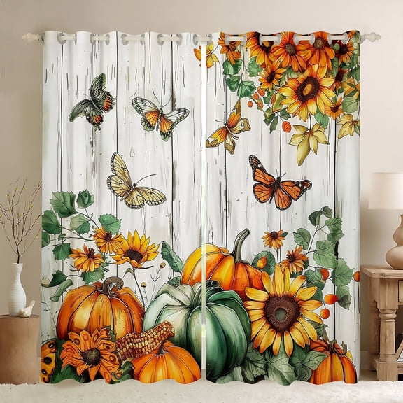 Manfei Autumn Pumpkin Curtains and Drapes (42x63), Vibrant Sunflower Blackout Curtains for Bedroom, Rustic Farmhouse Curtains for Living Room, Window Treatments Bedroom Decorative