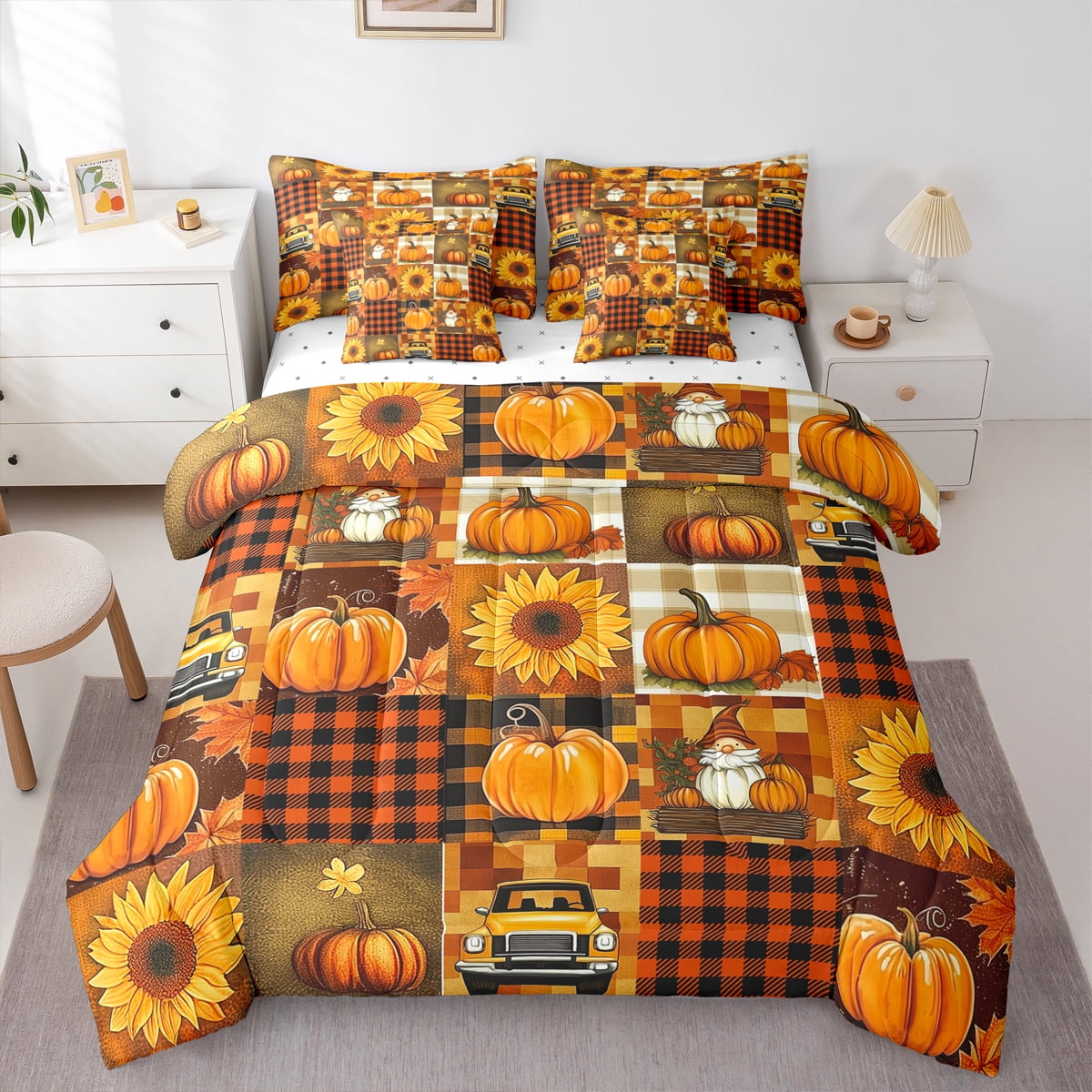 Manfei Autumn Rustic Pumpkin 7-Piece Bedding Comforter Set,Fall ...