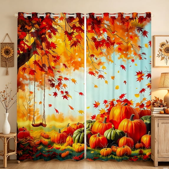 Manfei Autumn Swing Curtains and Drapes Pack of 2 (52x63 Each), Pumpkin ...