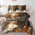 thumbnail image 1 of Manfei Autumn Wild Deer 7-Piece Twin Bedding,Rustic Pine Grove Bedding Comforter Set,Orange Brown,Reversible, 1 of 7