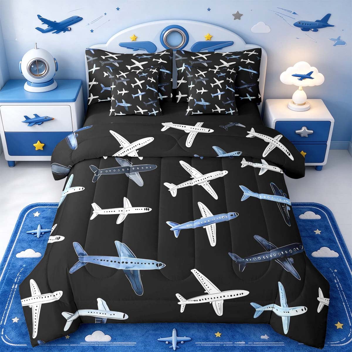 Manfei Aviation Art 7-Piece King Bedding,Retro Jet King Bed in a Bag ...