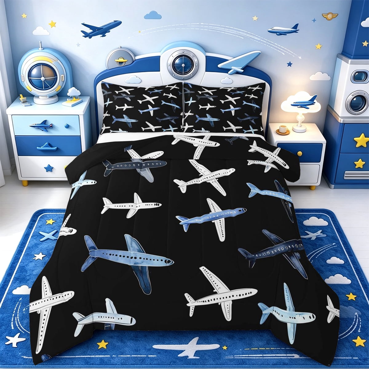 Manfei Aviation Art Full Size Comforter Sets,Retro Jet Bedding ...