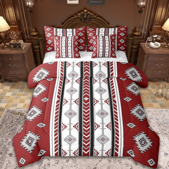 Manfei Aztec Bed in a Bag Twin Size,Boho bohemian Flower Bed Set,Silver Retro Geometric Bedding Twin Size,Microfiber Bedroom Decoration Reversible,7 Pieces