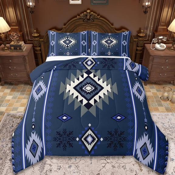 Manfei Aztec Bedding Comforter Set,Boho bohemian Print Twin Comforter Sets,Bule Retro Geometric Bedding Set,Ultra Soft Bedroom Decor Reversible,2pcs