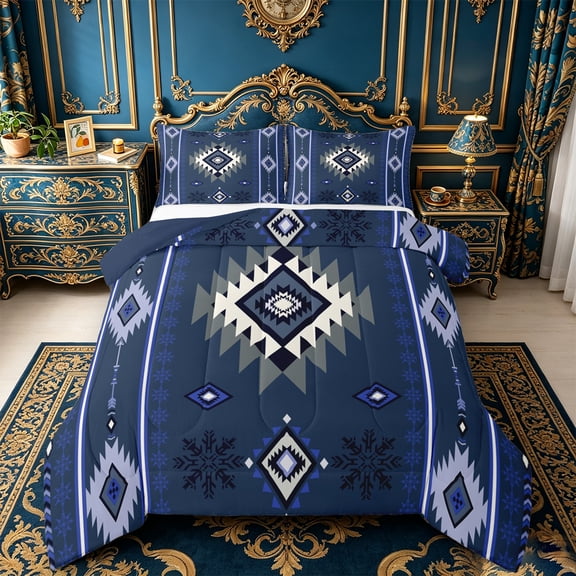 Manfei Aztec Bedding Comforter Set,Boho bohemian Print Twin Comforter Sets,Bule Retro Geometric Bedding Set,Ultra Soft Bedroom Decor Reversible,2pcs