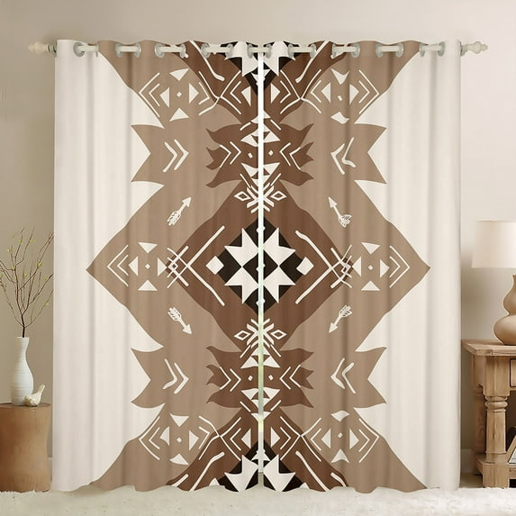 Manfei Aztec Blackout Curtains Set of 2 (52x84 Each),Boho Bohemain Print Window Curtains,Brown Retro Geometry Curtains and Drapes,Ultra Soft Bedroom Decor