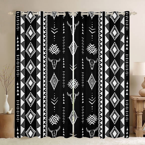 Manfei Aztec Curtains Pack of 2 (42x84 Each) for Adult, Rustic Animal Skull Curtains Blackout, Western Tribal Hippie Bedroom Curtains, Window Curtains Bedroom Decor