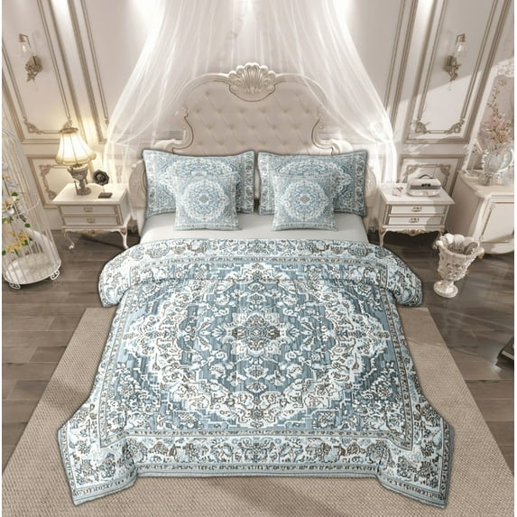 Manfei Aztec Damask Adult Bedding Comforter Set 7pcs, Tribal Hippie Mandala Flower Queen Bedding Sets, Retro Southwestern Reversible Queen Sheet Sets, Lightweight Room Decor