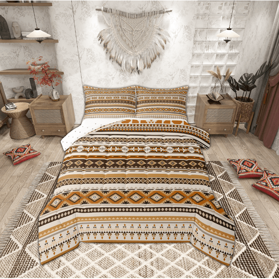 Manfei Aztec Geometric Bedding Comforter Set,Boho Theme Twin Comforter Sets,Brown Beige Bedding Set For Men Women,Ultra Soft Home Decor Reversible,2 Pieces