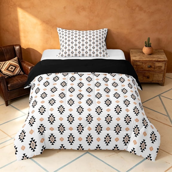 Manfei Aztec Geometric Twin Comforter Sets, Bohemian Southwestern Bedding Set, White, Black Reversible 2pcs, 1 Comforter and 1 Pillowcase