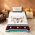 thumbnail image 1 of Manfei Aztec Geometric Twin Sheets, Boho Cow Skull Print Bedding, Orange Black, Reversible 3 Pieces1 Flat Sheet + 1 Fitted Sheet + 1 Pillowcase, 1 of 6