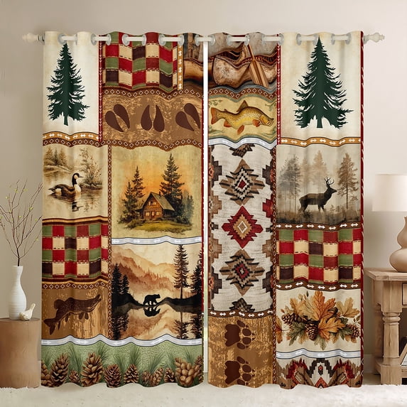Manfei Aztec Geonetric Black Out Curtains for Adult, Farmhouse Lodge Cabin Curtains Pack of 2 (42x63 Each), Wildlife Animal Bedroom Curtains, Curtains and Drapes Bedroom Decor