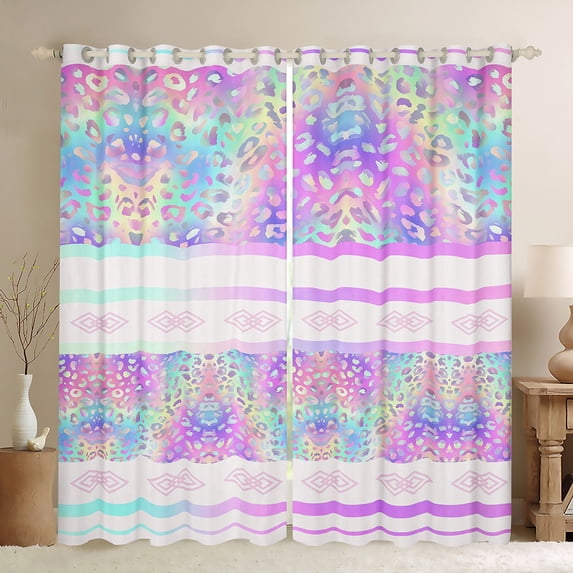 Manfei Aztec Leopard Print Blackout Curtains Set of 2 (52x84 Each) for Female, Fashion Cheetah Animal Window Curtains, Chic Stripes Abstract Curtains and Drapes, Window Curtains Decor