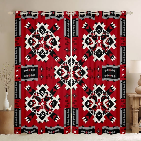 Manfei Aztec Tribal Blackout Curtains Set of 2 (52x84 Each), Geometric Diamond Curtain, Red Black Cream