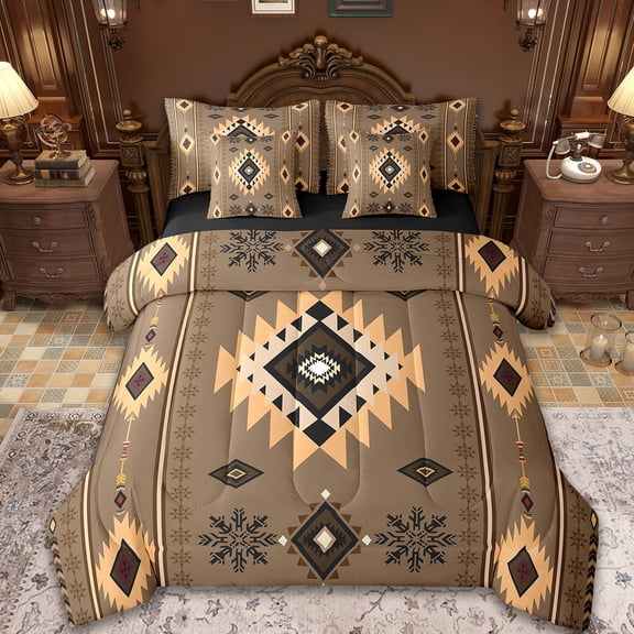 Manfei Aztec Twin Bedding Sets 7-Piece,Boho bohemian Print Bedding Comforter Set 7-Piece,Black Retro Geometric Sheet Sets,Ultra Soft Bedroom Decor Reversible