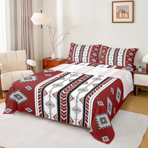 Manfei Aztec Twin Sheet Sets,Boho bohemian Flower Bedding Twin Size,Silver Retro Geometric Bed Sheets Set Twin Size,Microfiber Bedroom Decoration,3 Pieces