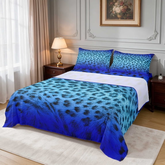 Azural Blue Manfei Azure Queen Sheets, Fluffy Blue Leopard Queen Sheet Sets 4pcs (1 ...